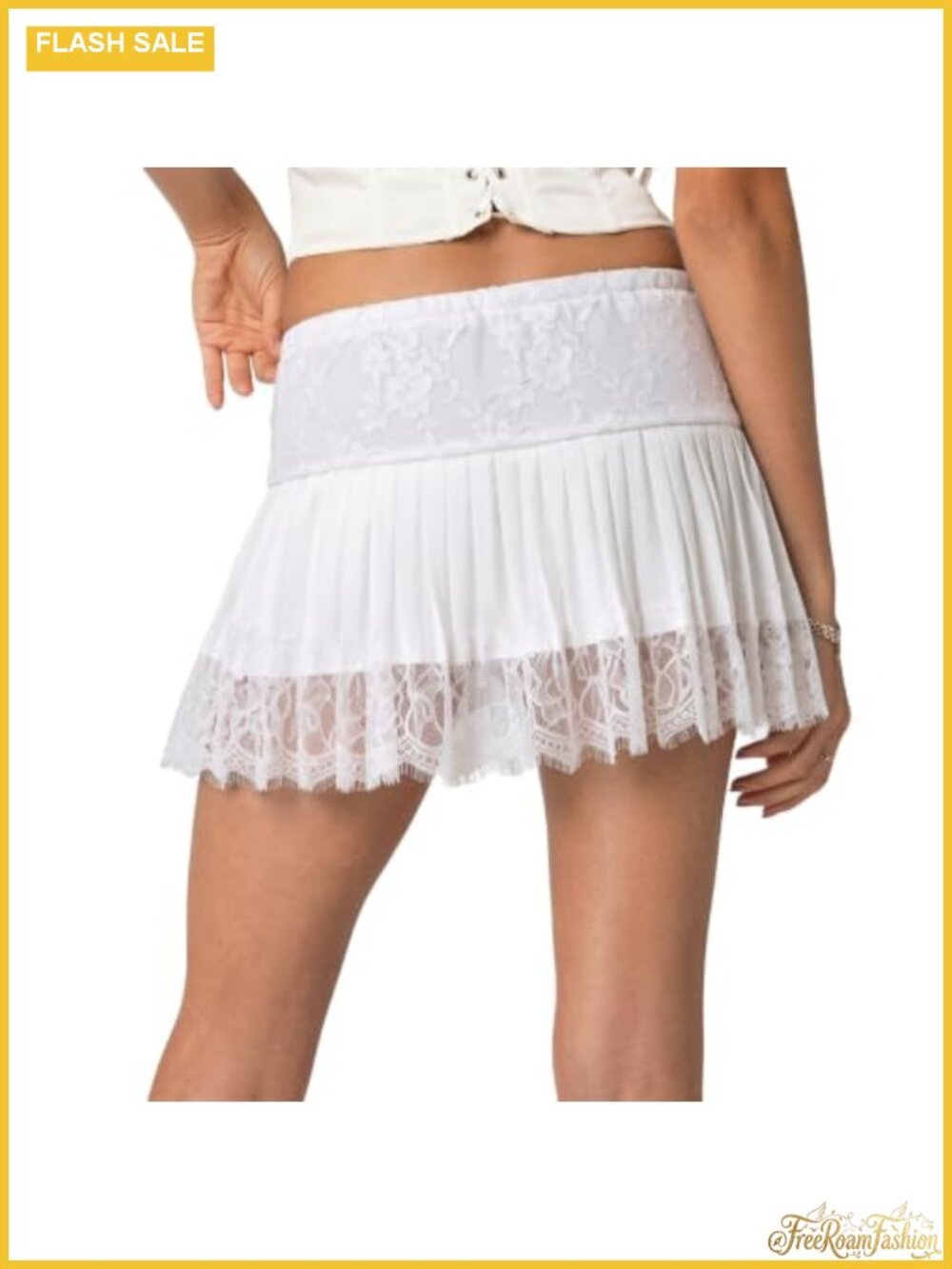 Lace Mini Skort Ruffle Pleated Y2K Mid Rise Pull On - Picture 3 of 5